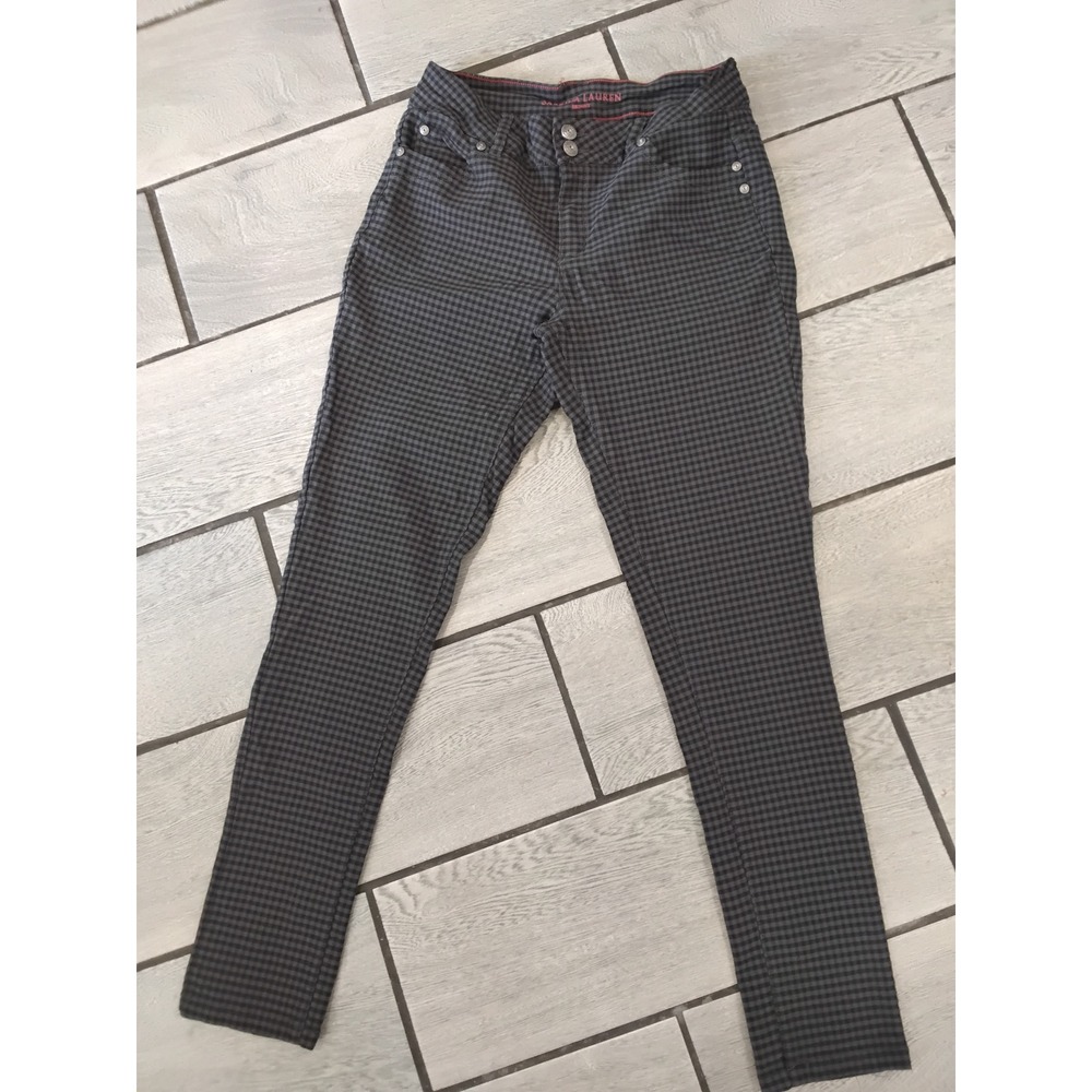 Sabrina Lauren Skinny Pants Grey Black‎ Gingham Check Double Button Trousers